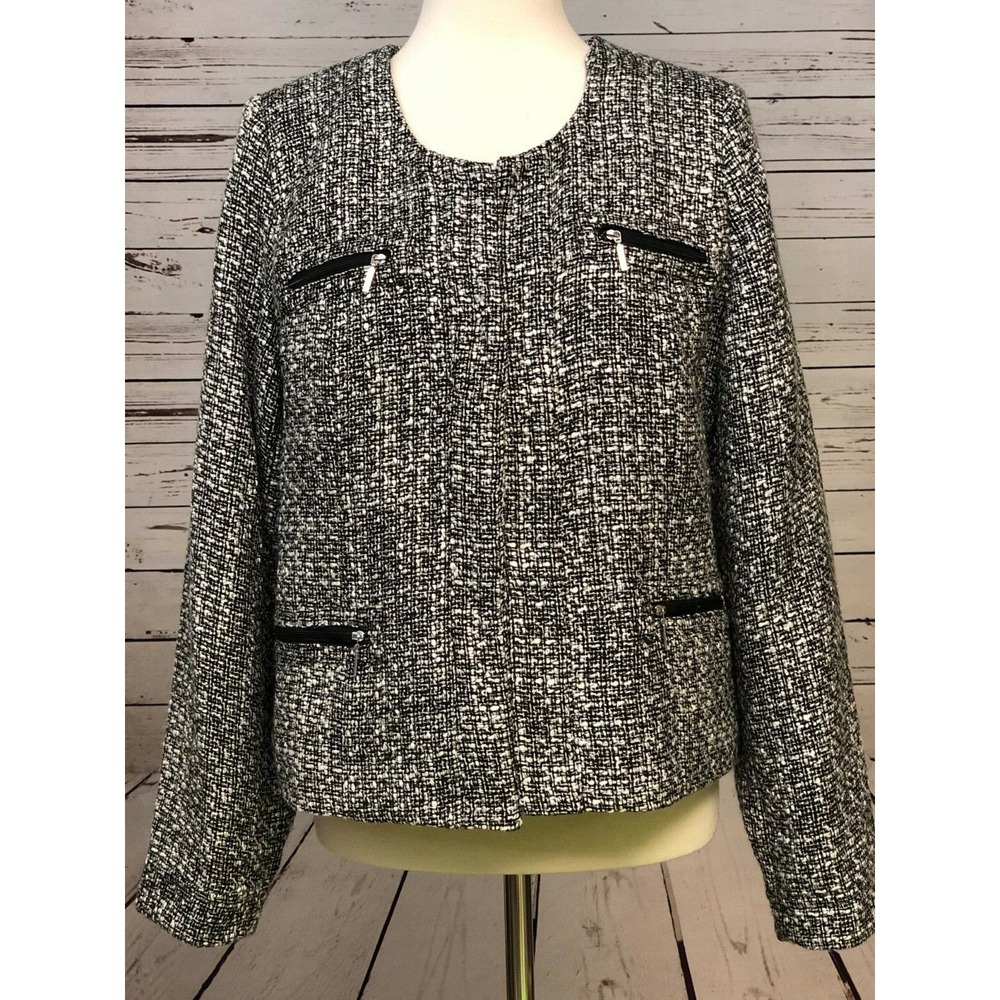 Soft Surroundings Blazer Medium Tweed Sweater Jacket Pockets Womens Coat Moto